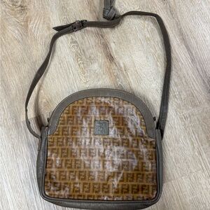 Fendi Zucchino Vintage Brown and Tan Crossbody Bag